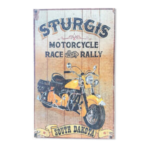 Sturgis Motorcycle Race & Rally Wooden Sign South Dakota Large Wall Decor EUC